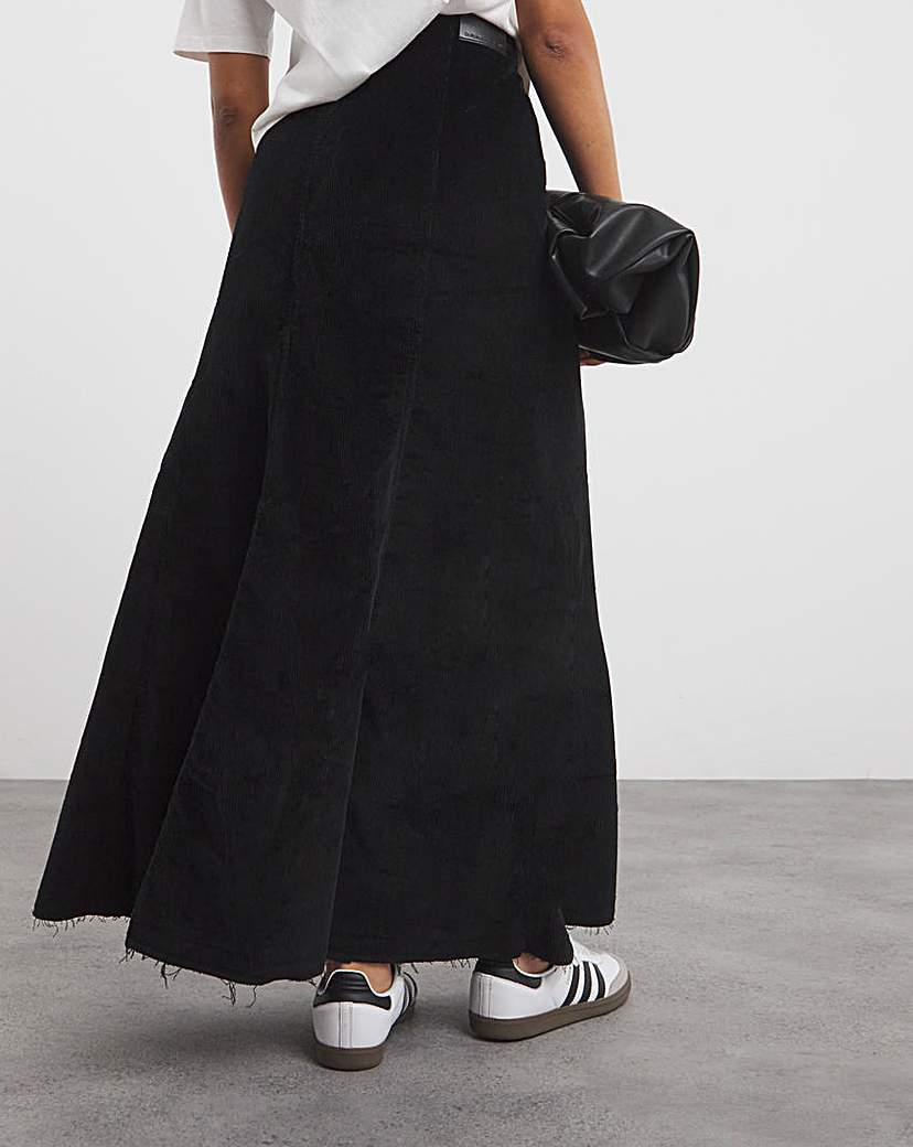 Black Cord Fit and Flare Maxi Skirt