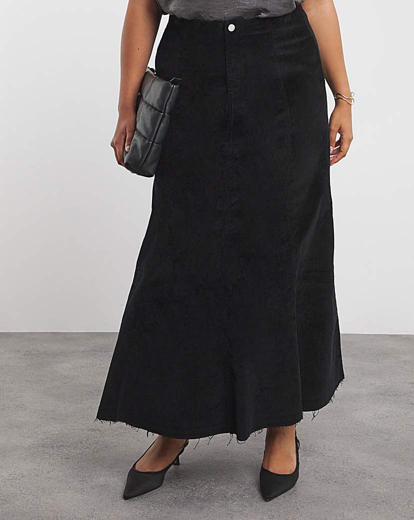 Black Cord Fit and Flare Maxi Skirt