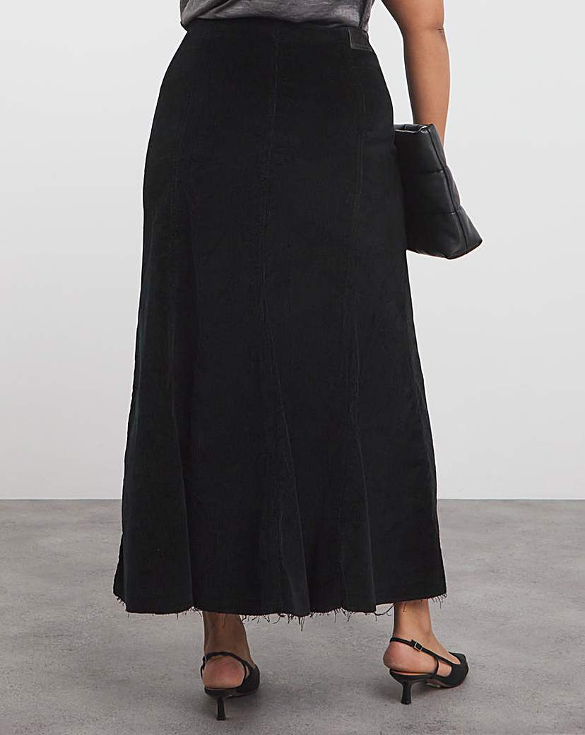 Black Cord Fit and Flare Maxi Skirt