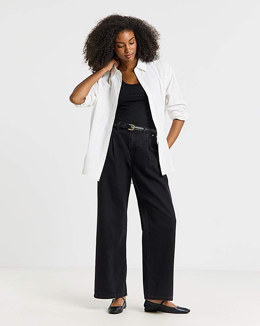 New In - Washed Black Pleat Detail Wide Leg Jeans