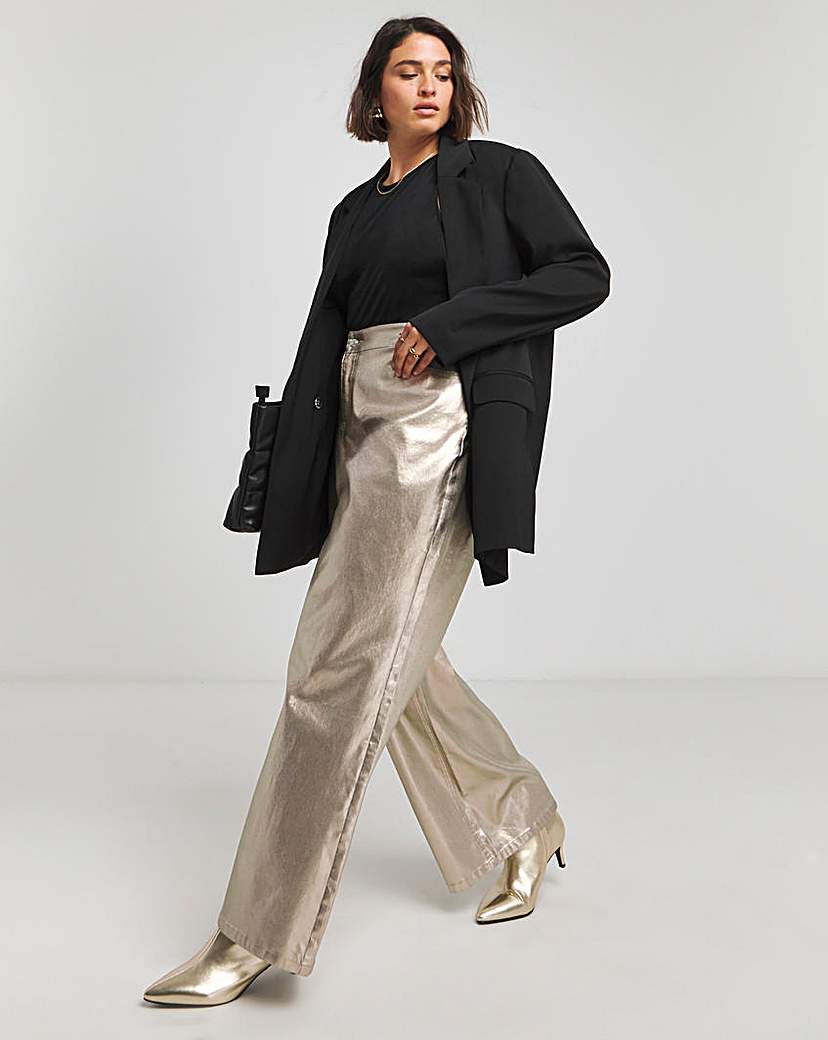 Gold Metallic Wide Leg Jeans