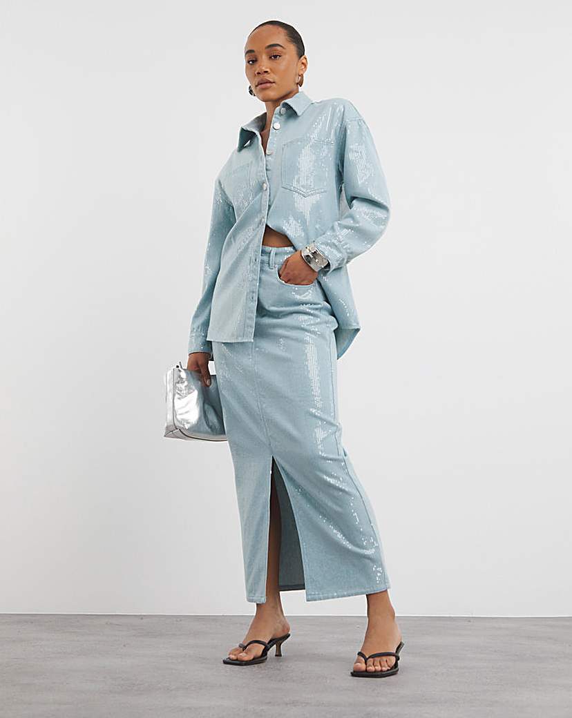 Light Wash Clear Sequin Oversized Shirt