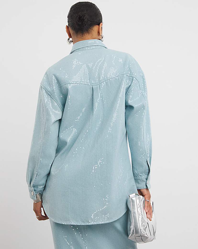 Light Wash Clear Sequin Oversized Shirt