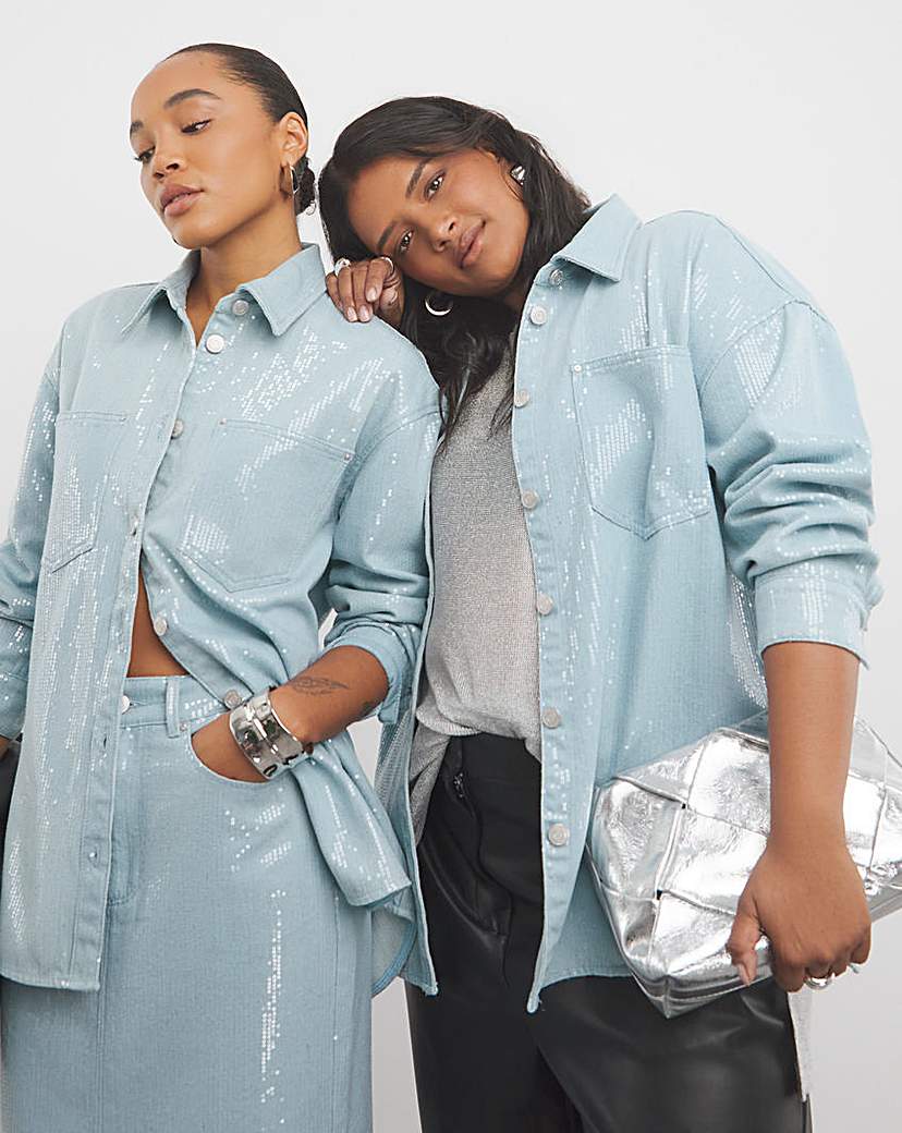 Light Wash Clear Sequin Oversized Shirt
