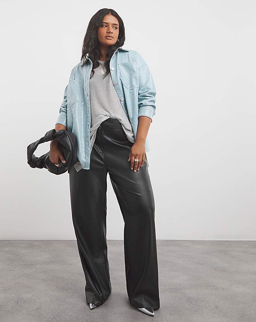 Light Wash Clear Sequin Oversized Shirt