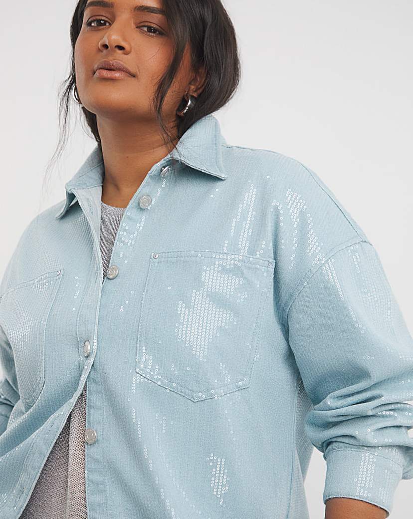 Light Wash Clear Sequin Oversized Shirt