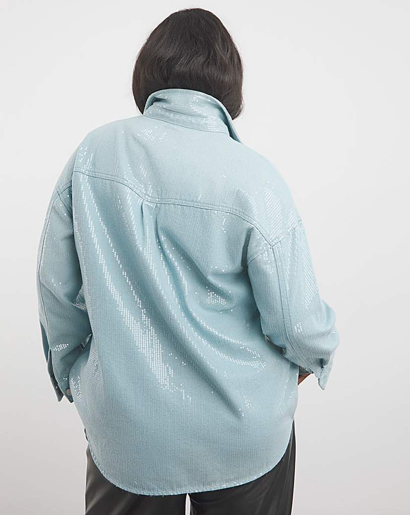 Light Wash Clear Sequin Oversized Shirt