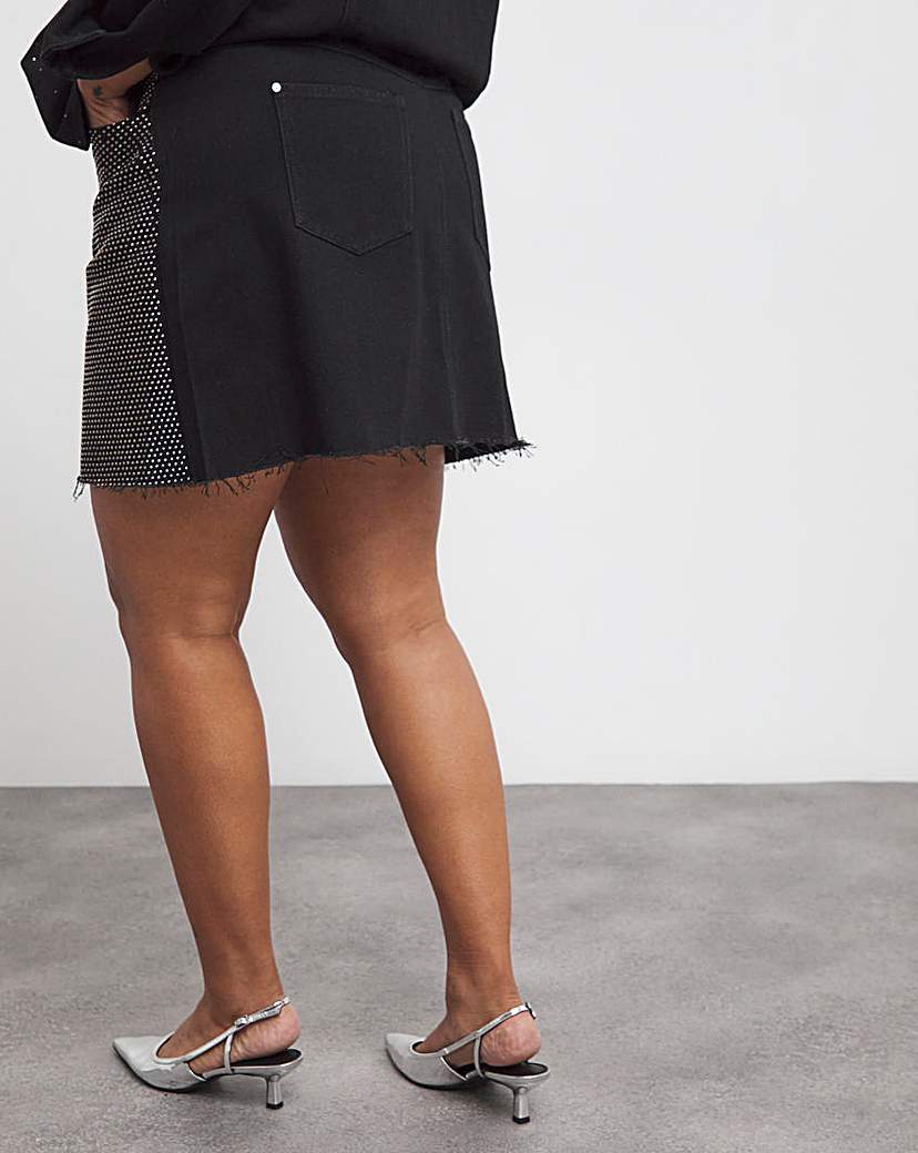 Black Embellished Denim Mini Skirt