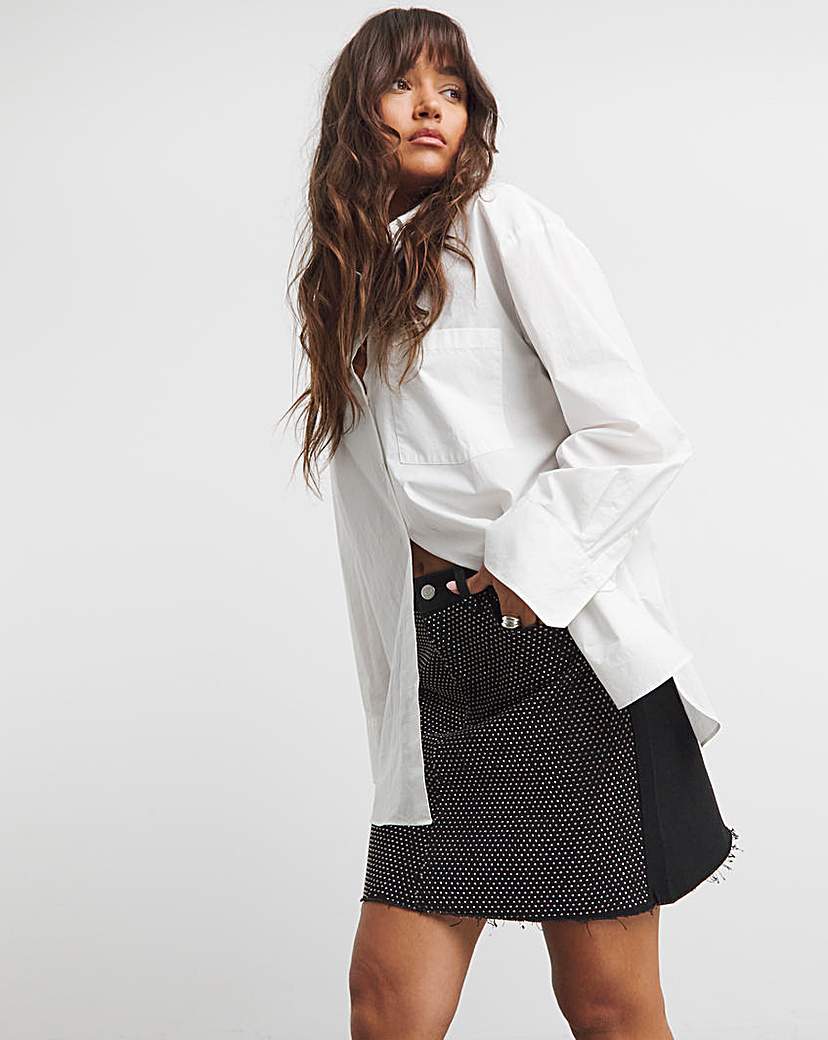 Black Embellished Denim Mini Skirt