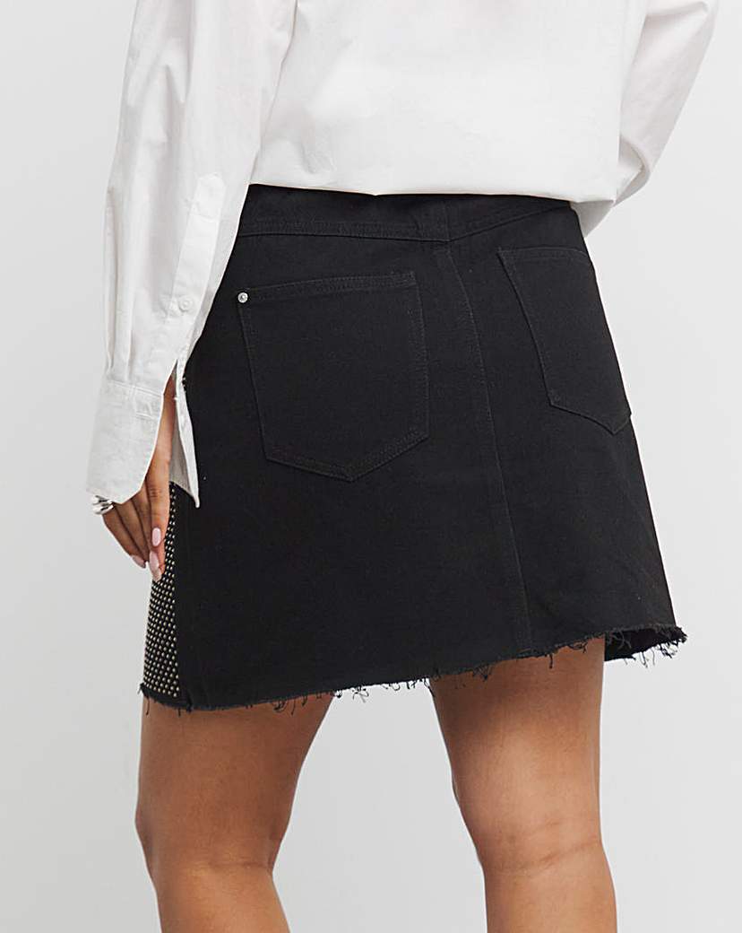 Black Embellished Denim Mini Skirt
