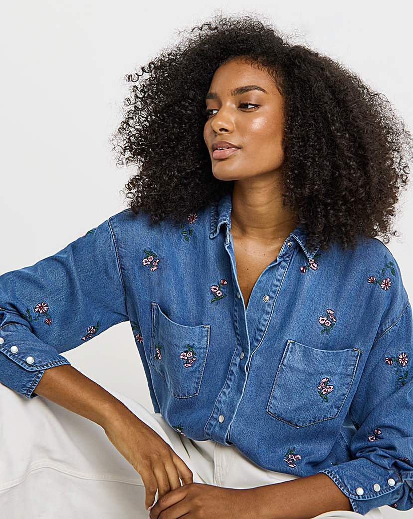 New In - Floral Embroidered Shirt with Lyocell