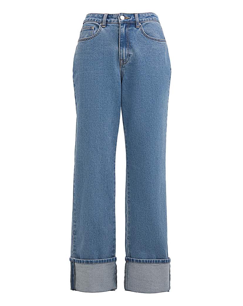 Bright Blue Turn Up Hem Straight Jeans