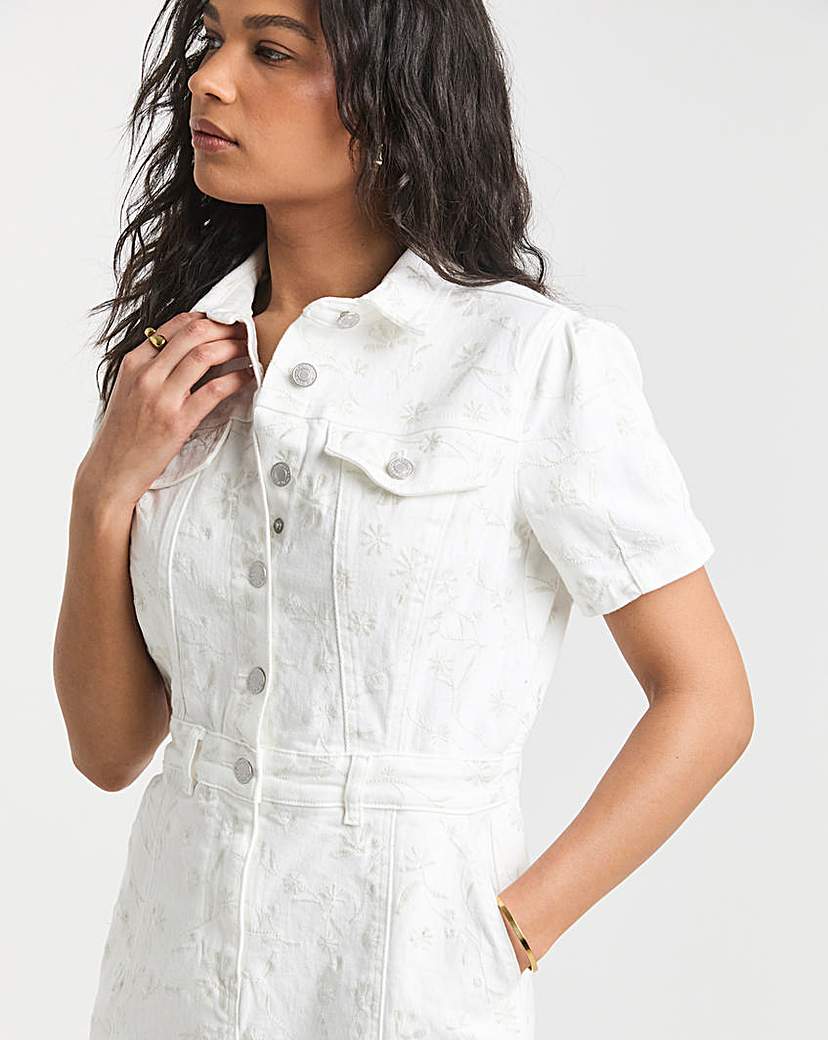 White Embroidered Floral Mini Dress