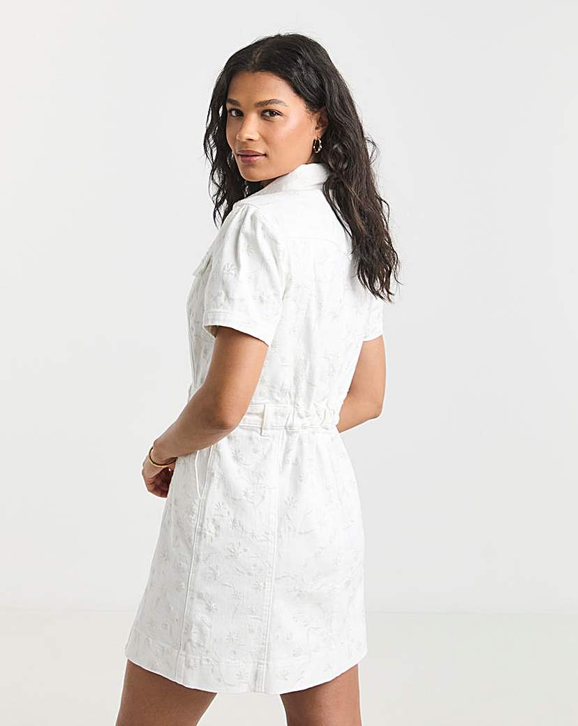 White Embroidered Floral Mini Dress