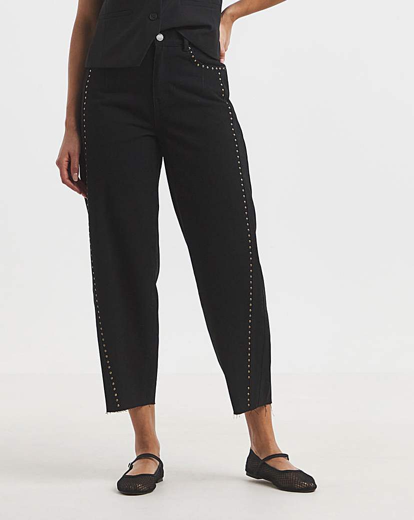 Black Side Studded Barrel Jeans