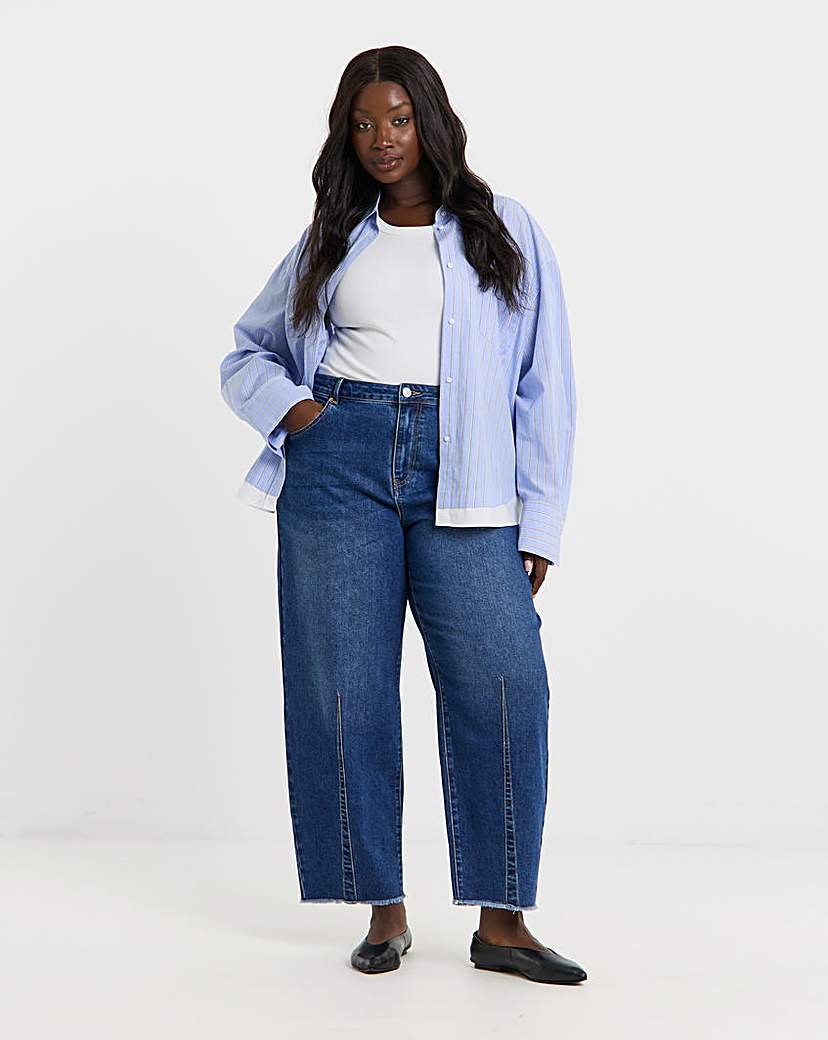 New In - Mid Wash Dart Detail Barrel Jeans