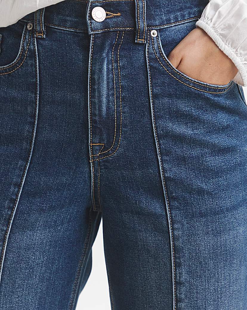 Mid Blue Cropped Wide Leg Pintuck Jean