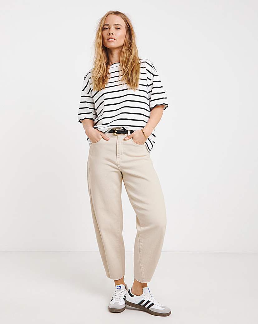 Simply Be Cropped Barrel Jeans- Ecru