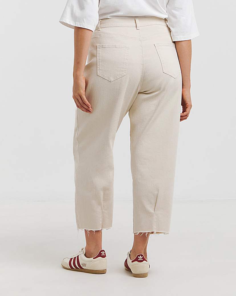 Simply Be Cropped Barrel Jeans- Ecru
