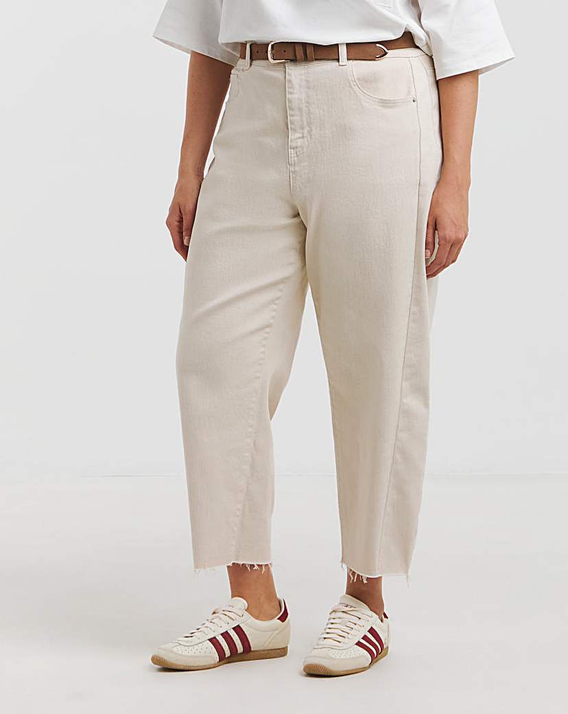 Simply Be Cropped Barrel Jeans- Ecru