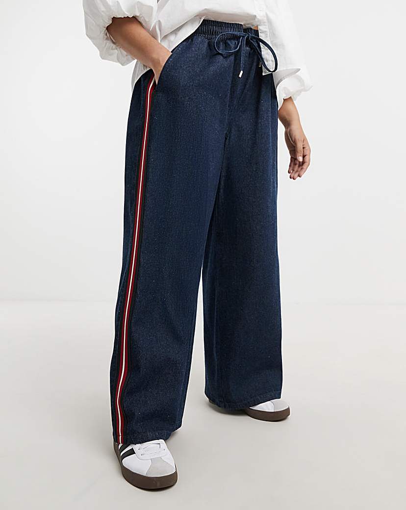 SBE Dark Wash Side Stripe Wide Leg Jeans