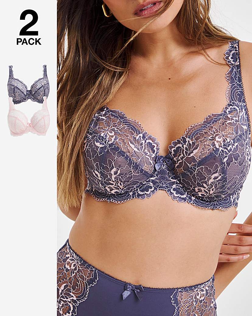 2 Pack Ella Lace Full Cup Wired Bras