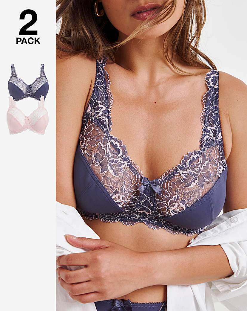 2 Pack Ella Lace Non Wired Full Cup Bras