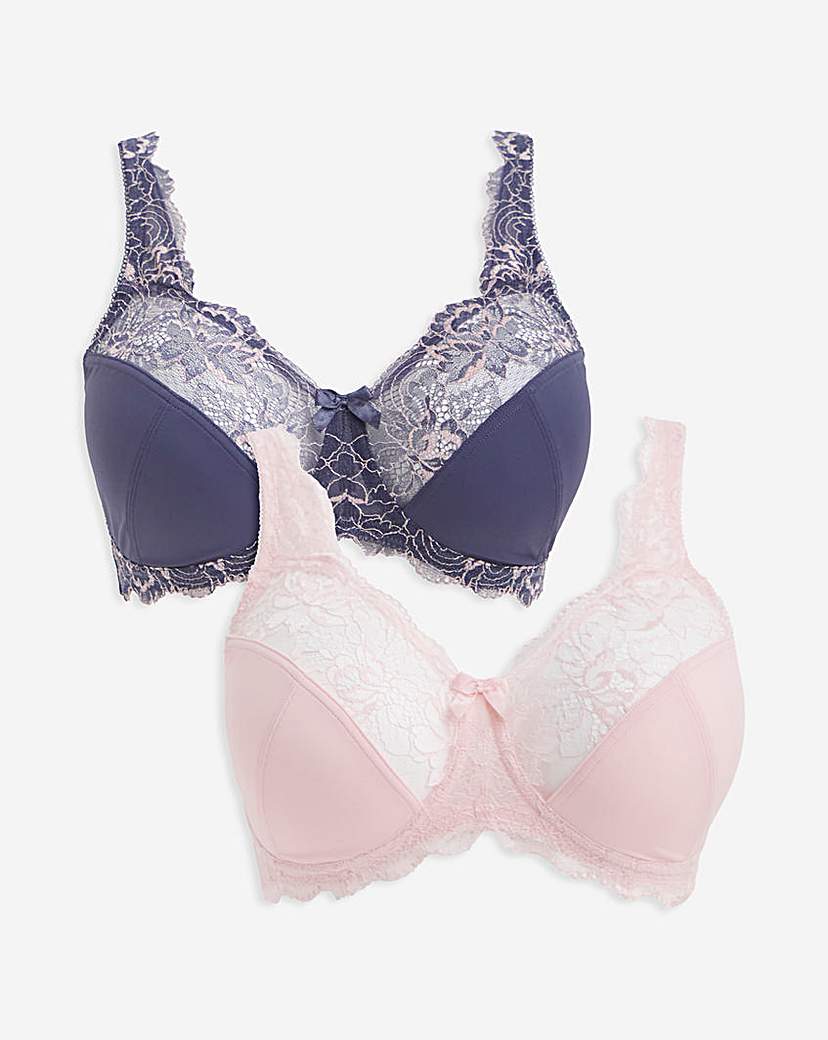 2 Pack Ella Lace Non Wired Full Cup Bras