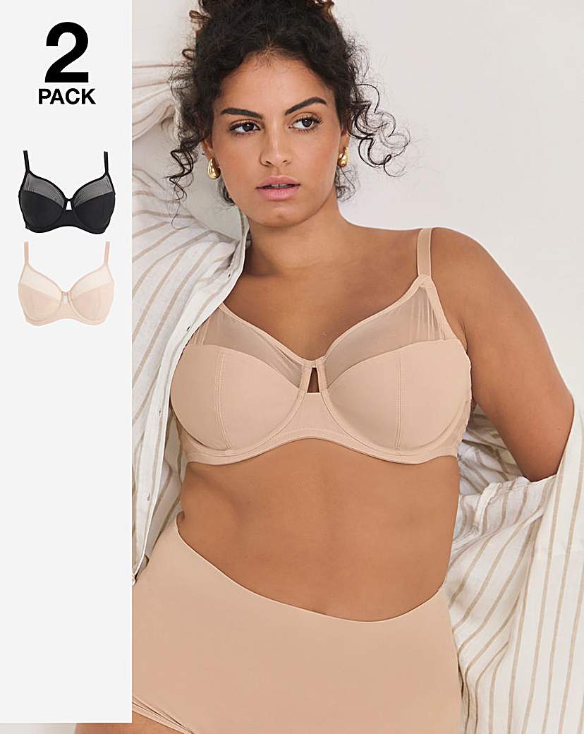 Pretty Secrets 2 Pack Mesh Minimiser Bras In Black/almond | UK Size 36D Women's