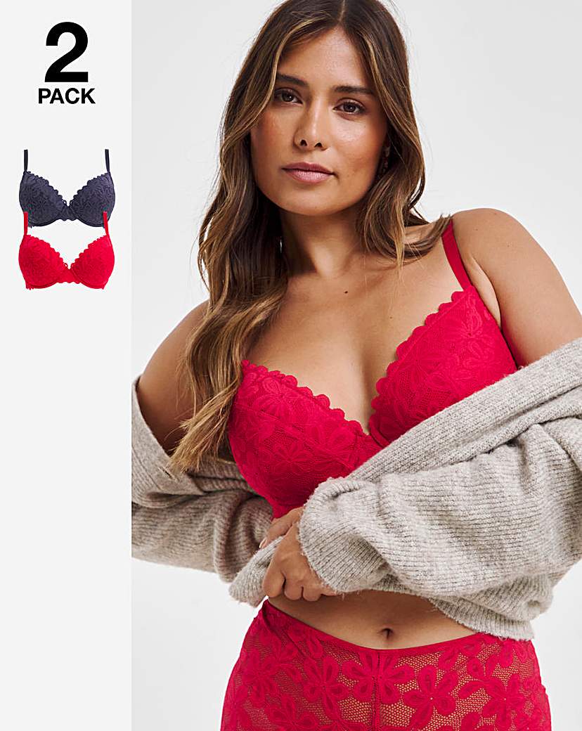 2 Pack Daisy Lace Plunge Bras