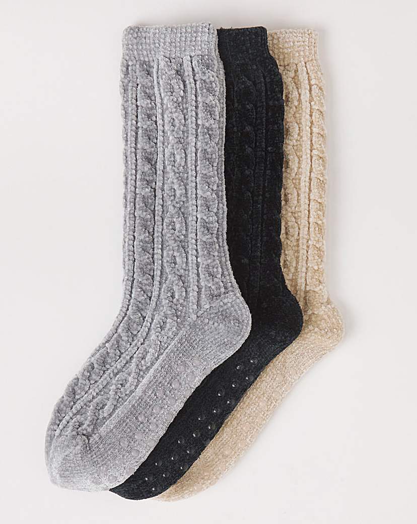 3 Pack Thermal Cable Knit Slipper Socks