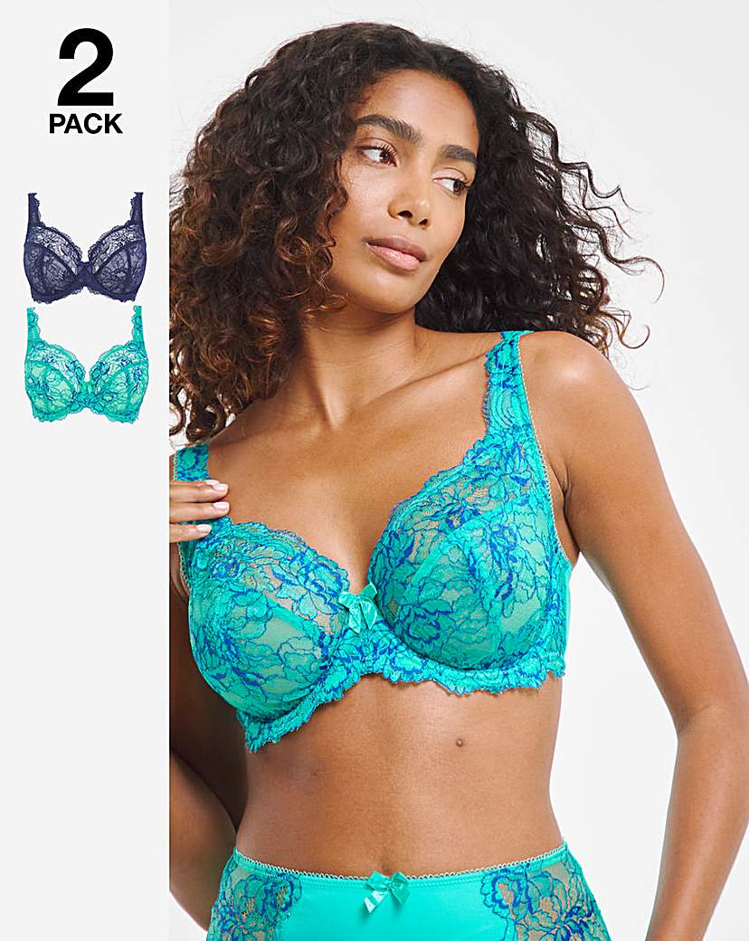 2 Pack Ella Lace Full Cup Wired Bras