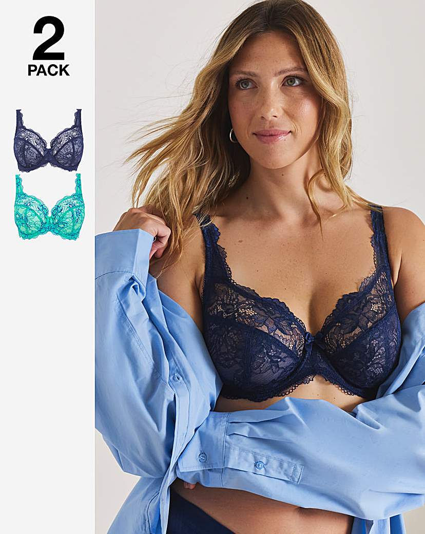 2 Pack Ella Lace Full Cup Wired Bras