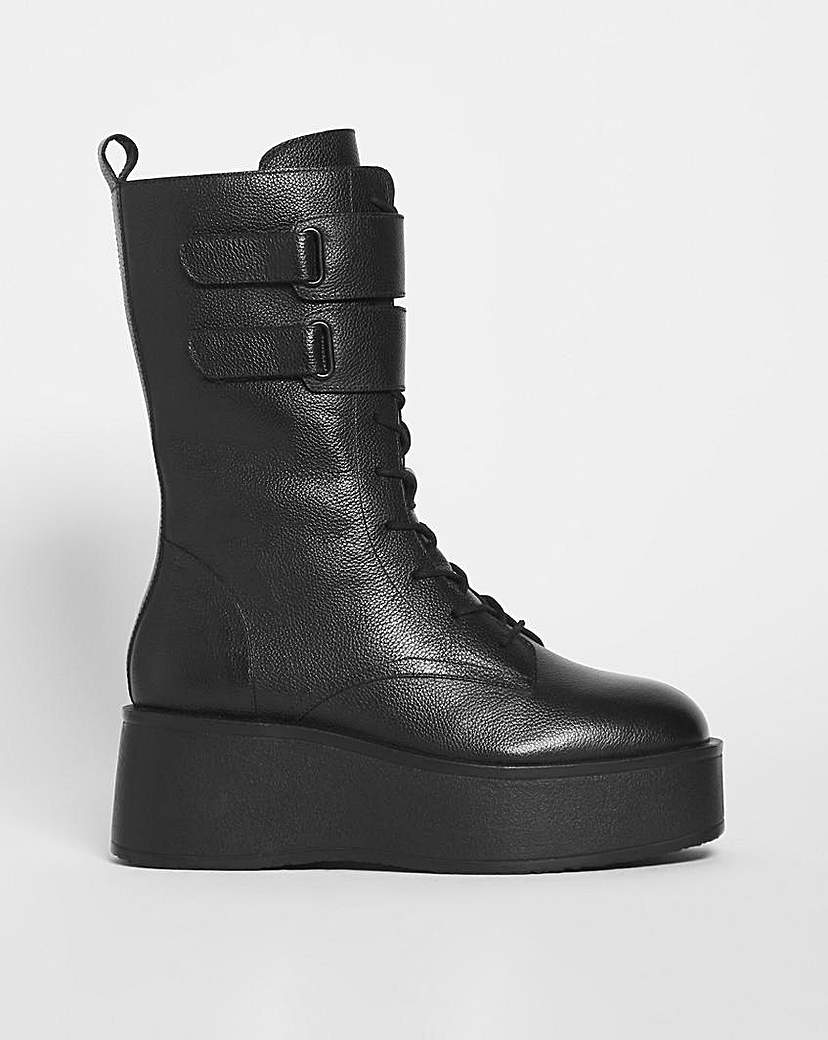 Lace Up Flatform Calf Boots Ex Wide - Womens - Size 7 - Combat Boots - Wide Fit Boots 