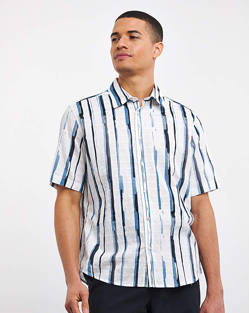 BOSS Short Sleeved Blue Striped Shirt