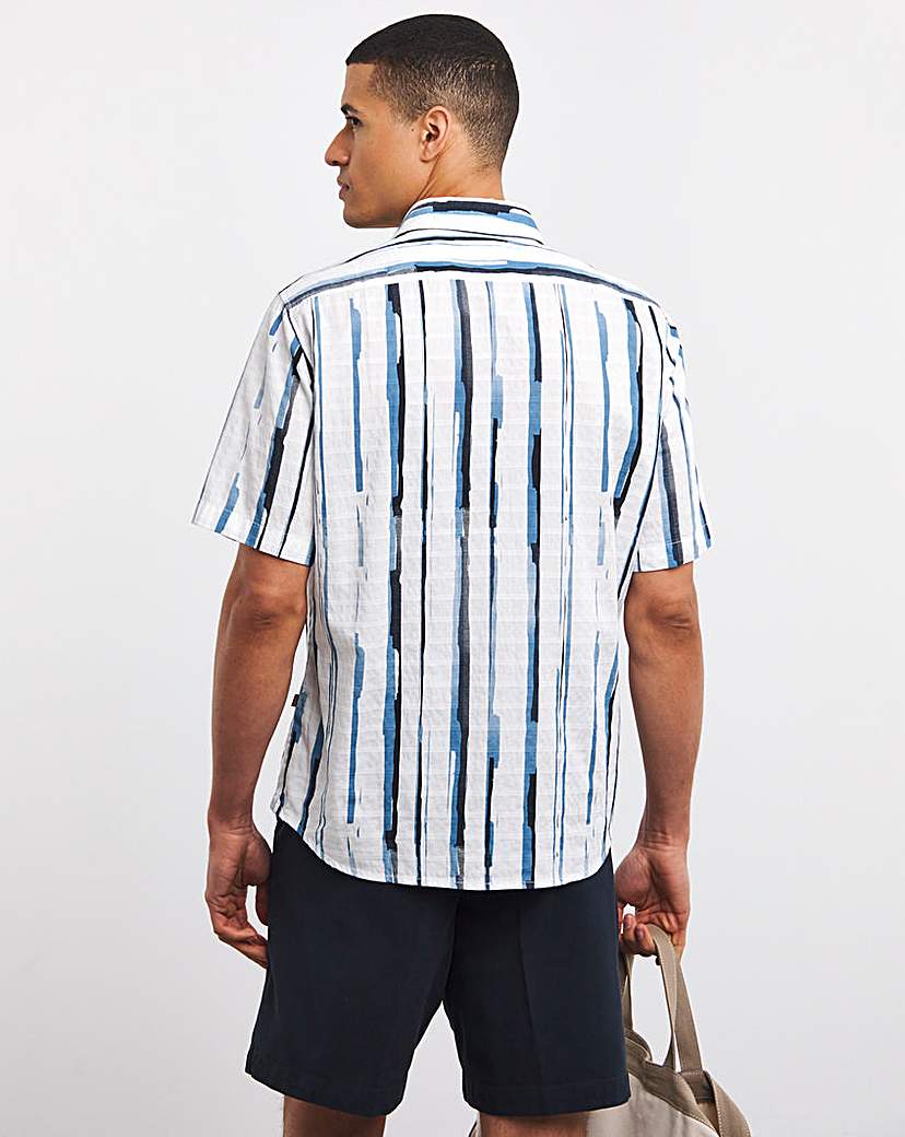 BOSS Short Sleeved Blue Striped Shirt