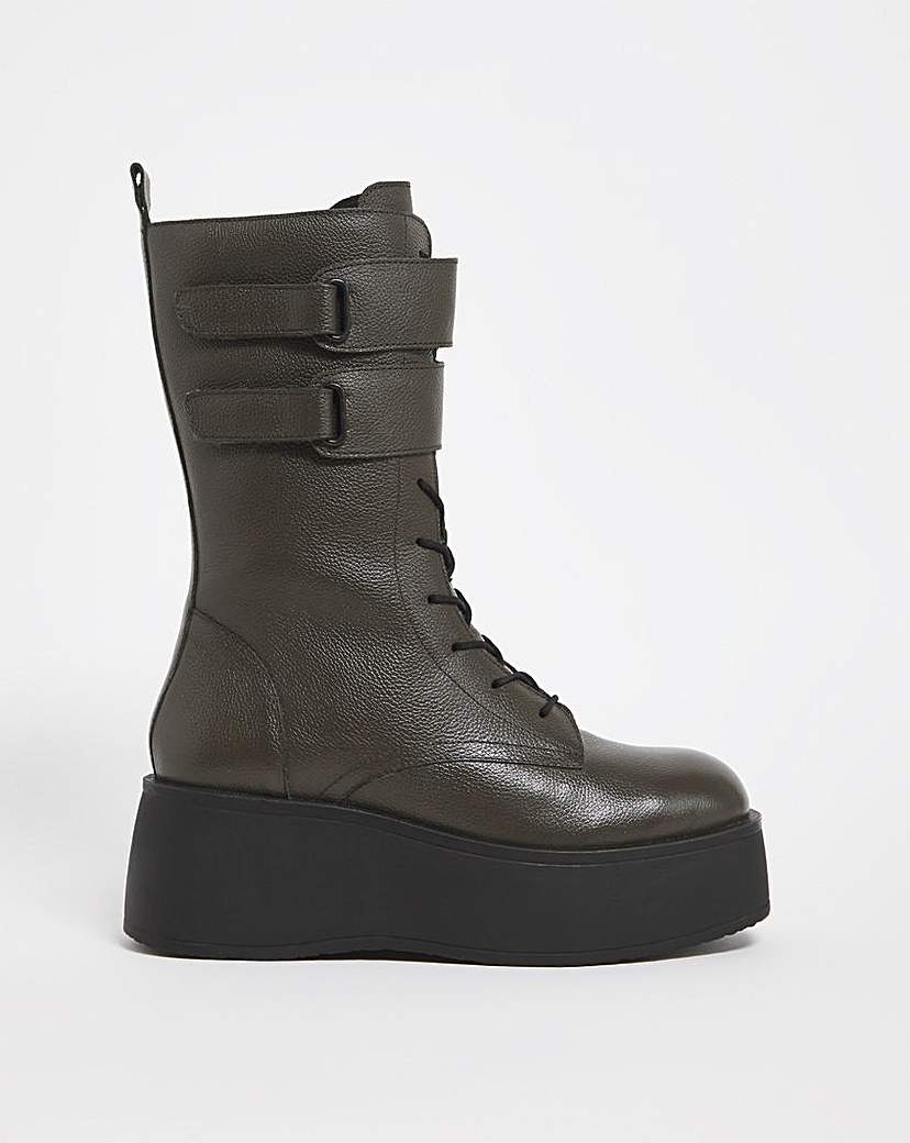 Lace Up Flatform Calf Boots Ex Wide - Womens - Size 7 - Combat Boots - Wide Fit Boots 
