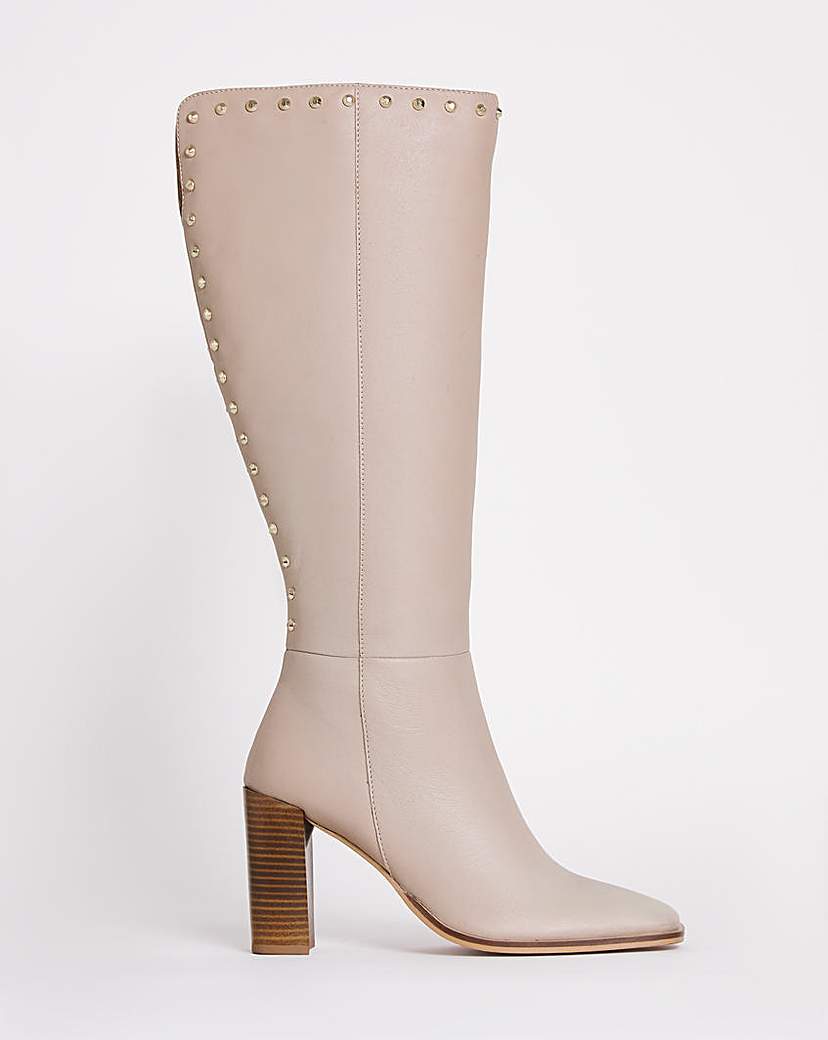 Studded Heeled Knee Boots Ex Wide S