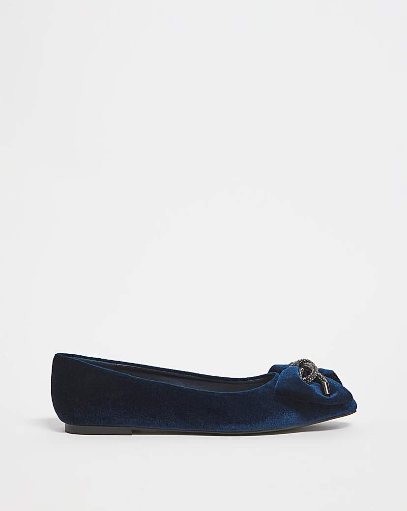 Velvet Bow Trim Flat Shoes Wide