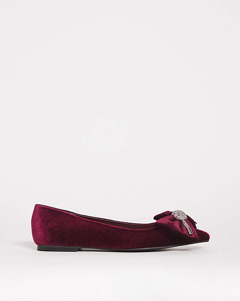 Velvet Bow Trim Flat Shoes Wide
