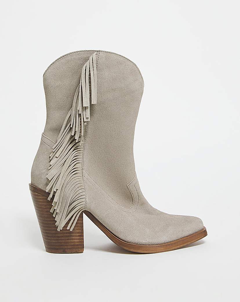 Suede Fringe Calf Boots Wide
