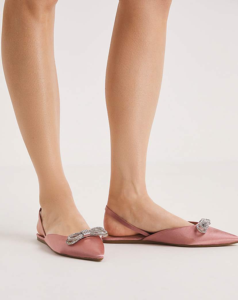 Flat Pointy Toe Satin Shoes Wide Fit