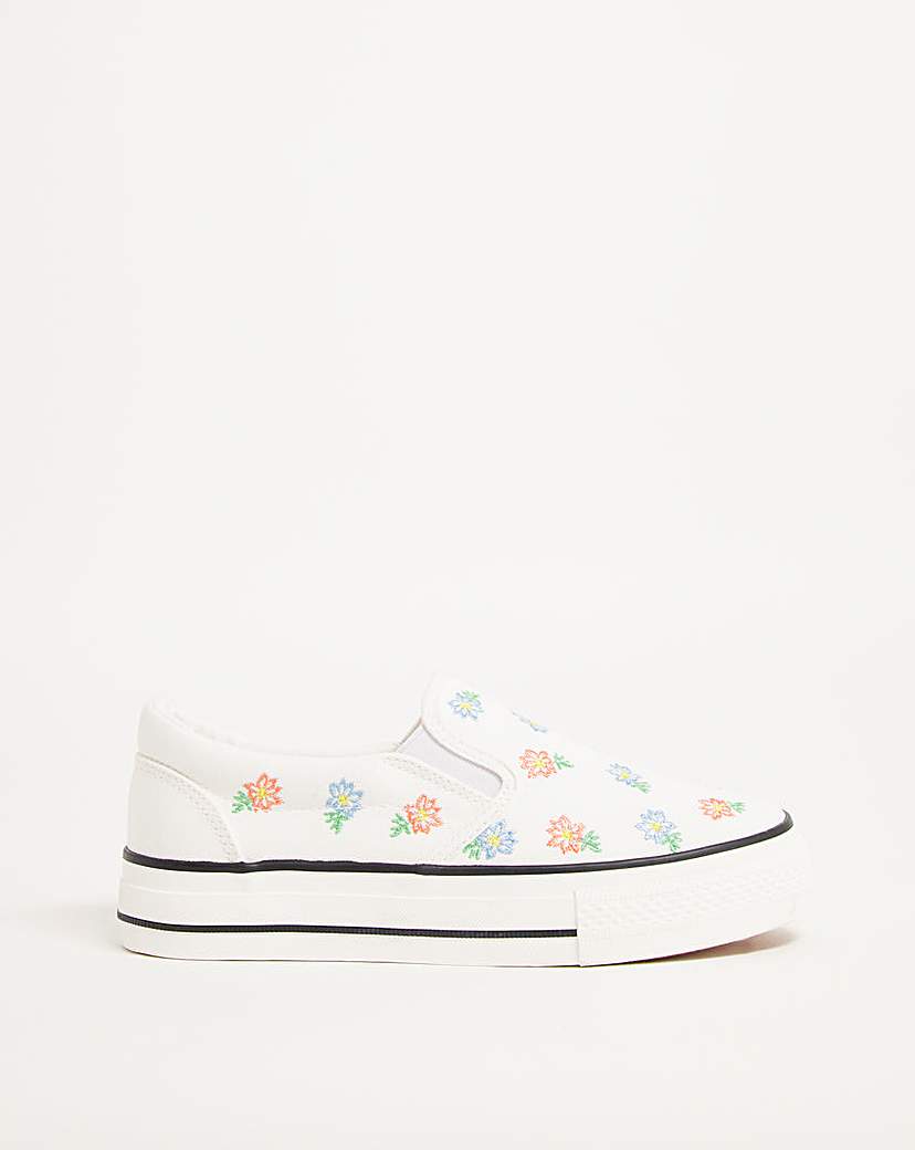 Slip On Chunky Sole Trainers Wide Fit - White - Size 6 - Womens - Simply Be