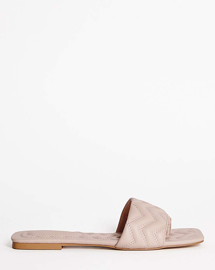 Zigzag Quilted Flat Mule Sandals Wide