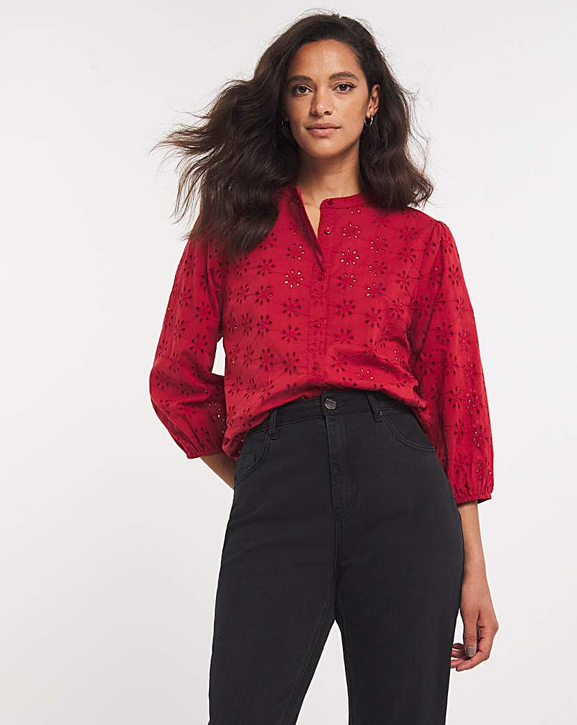 Paprika Broderie Collarless Blouse