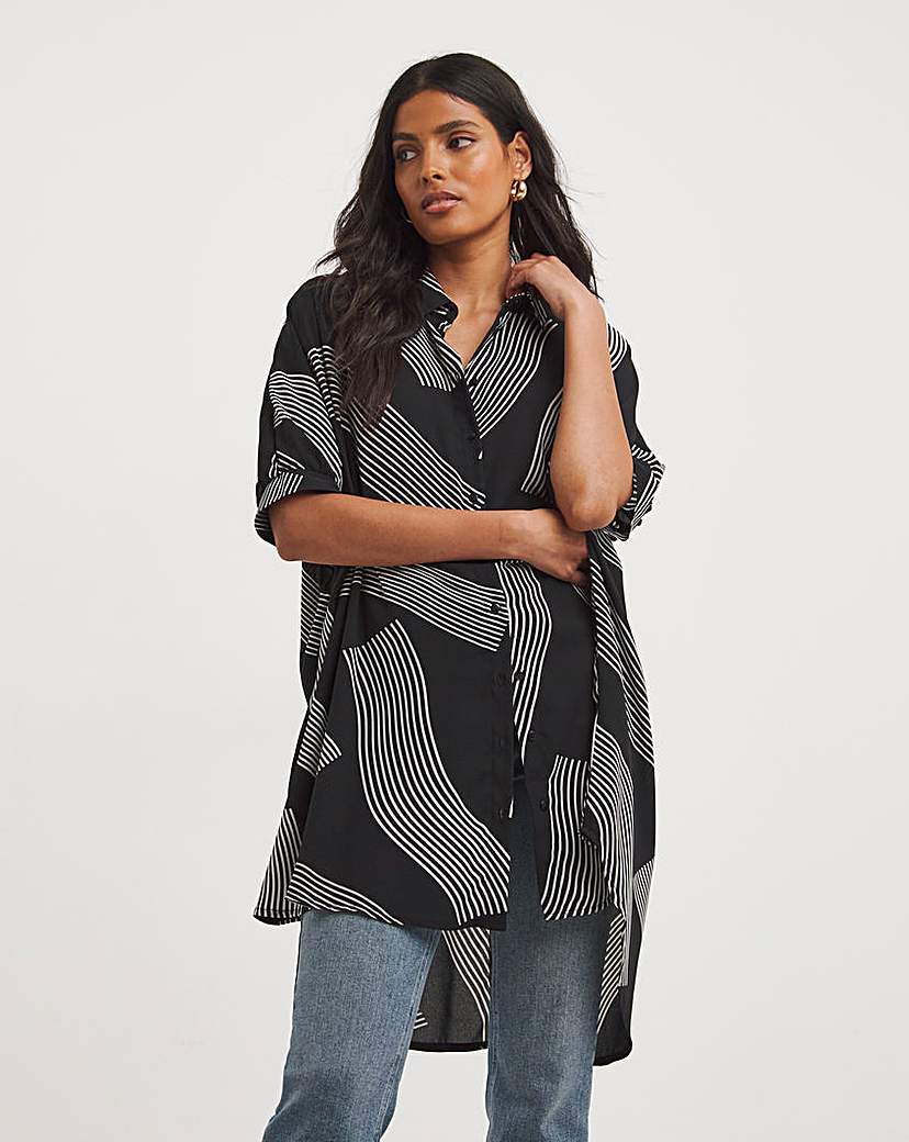 Mono Print Oversized Blouse