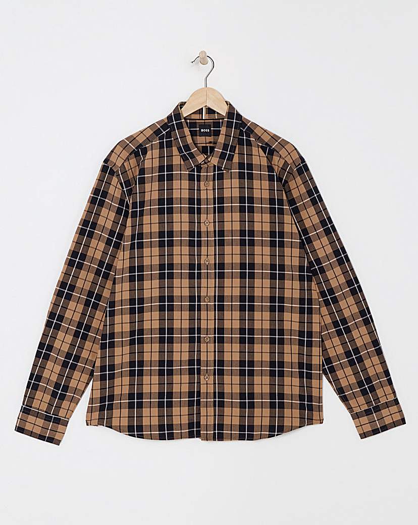 BOSS Long Sleeve Beige Check Shirt Brown …