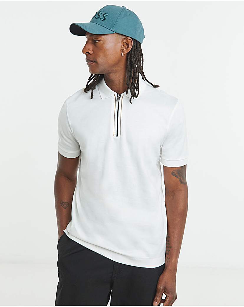 New In - BOSS Zip Neck Polo - White