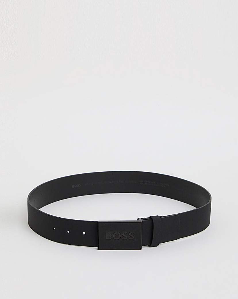 New In - BOSS Icon Plaque Leather Belt - Black