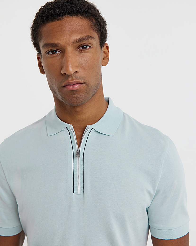 New In - BOSS Short Sleeve Zip Polo - Light Blue